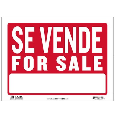 BAZIC 9'' x 12'' Se Vende Sign, Spanish For Sale, Waterproof Yard/Home Garage Sign