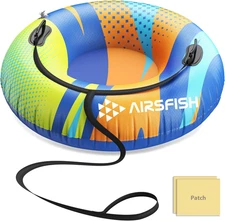 Snow Tube with Towable Leash,  Inflatable Snow Sled Heavy Duty Cover Wear-Resist