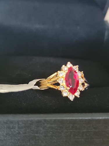Anillo de moda de oro rubí y diamantes con cristal austriaco talla marquesa... - Imagen 5 de 8