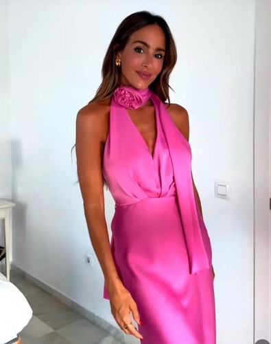 ZARA PINK FLORAL SATIN EFFECT MIDI DRESS 8463/309_SIZE L - Picture 1 of 5