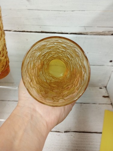 Juego De Colección De 2 Vasos Anchor Hocking Lido Milano Ámbar Dorado Arrugado. - Imagen 4 de 7