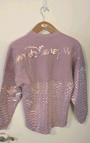 Walt Disney World 50th Anniv Sequin Pinkish Pastel Lilac Embroidered Sweatshirt - Picture 3 of 16