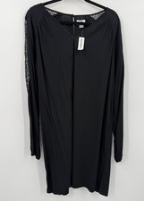 Old Navy Dress Large Black Shift Long Sleeve V-Neck Knee Length NWT
