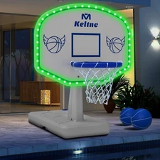 LED Pool Basketball Hoop Poolside, Oversized Water Basketball Hoop with Solar...