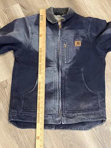 VTG Faded Carhartt Detroit Jacket YOUTH Large 10/12 YYC61 MDT Blue Sherpa Lined - Picture 9 of 9