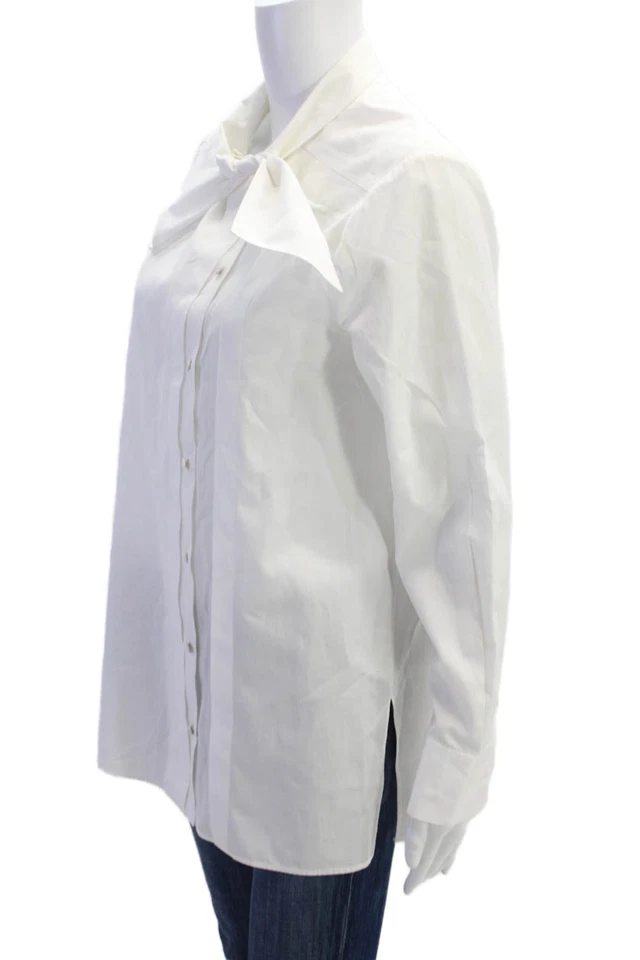 Camisa Valentino feminina manga longa com botão frontal gola redonda algodão branco tamanho 8 - Imagem 2 de 4