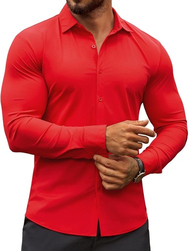 Herren Muscle Fit Oberhemden faltenfrei Langarm Freizeit Button Down Hemden - Bild 16 von 100