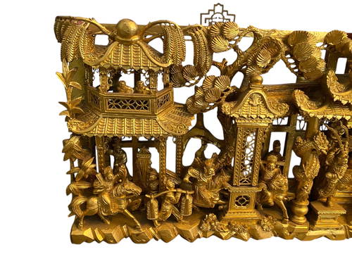 36 Zoll antike chinesische Holzplatte Gold vergoldet geschnitzt Kaiser Krieger Hongkong - Bild 3 von 21