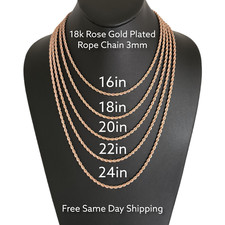 Stainless Steel Gold Plated Rope Chain 3mm Size 16-24in Hip Hop Jewelry Unisex