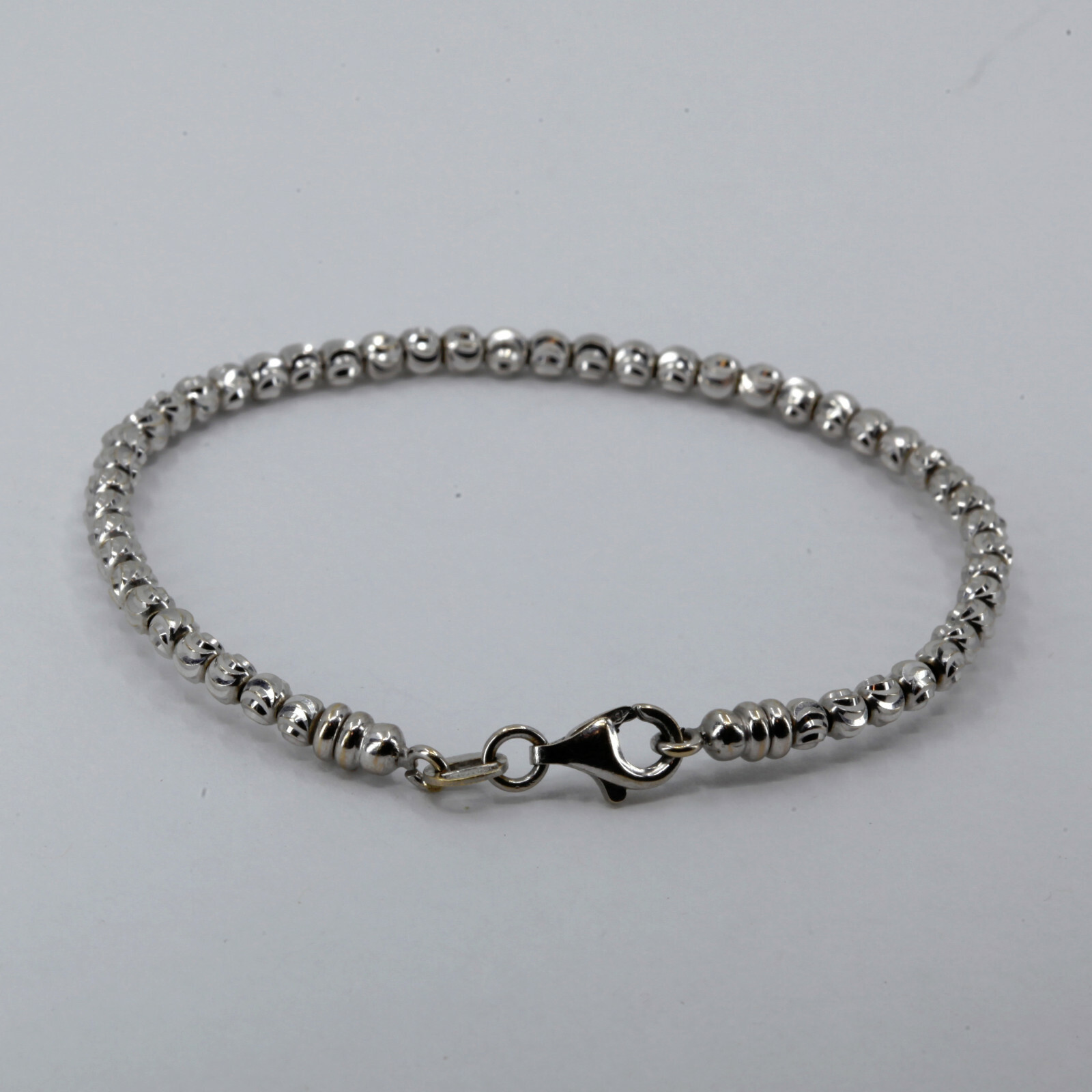 18K Solid White Gold Beads Soft Bangle Bracelet 5… - image 2