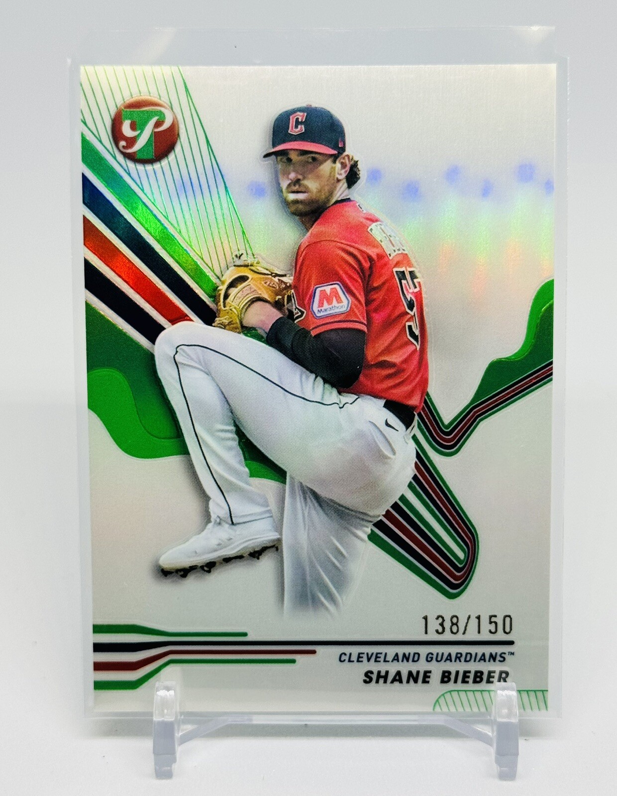 2024 Topps Pristine #94 Shane Bieber Green Refractor/150 Cleveland Guardians