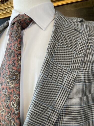 VTG Nautica 42L Silk Wool Linen Gray Prince of Wales Check 2Btn Blazer Jacket - Picture 3 of 11