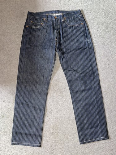 Levi’s 501XX Herren schwarz gestreift blau Jeans 32x32 Button Fly Selvedge Big E