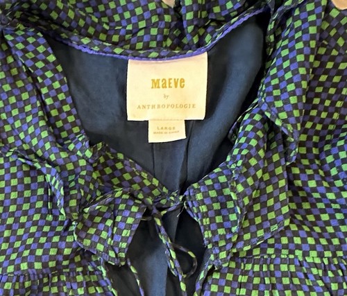 Anthropologie Maeve Women Shirt Sz L Green Blue Wear Lagenlook Geometric Fashion - Picture 3 of 9