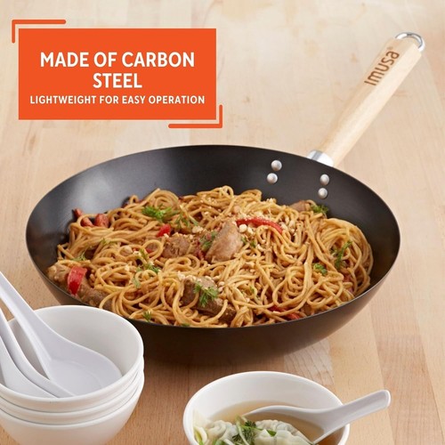 Kohlenstoffstahl Wok mit Griff 11 Zoll Bastelwok traditioneller gehämmerter Carbonwok - Bild 5 von 7