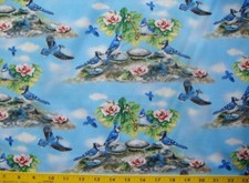 BTY Feather Friends - Blue Birds Pink Floral Quilt Cotton Fabric By The Yard