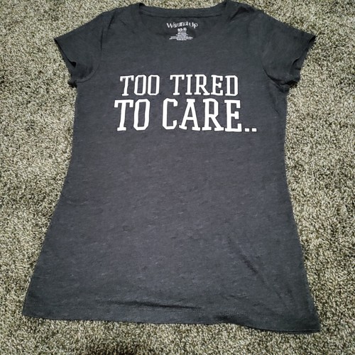 READ Wound Up T-Shirt "TOO MÜDE TO CARE" grau lustig Kurzarm Small Damen - Bild 1 von 14