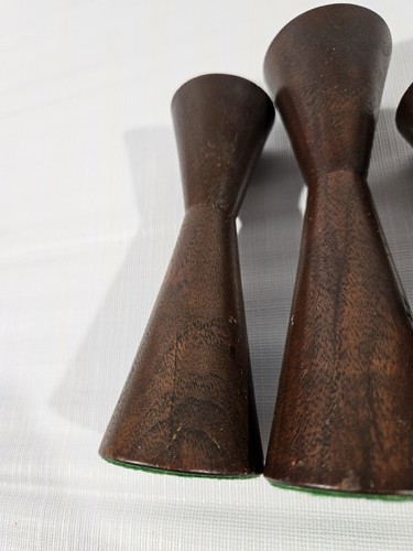 Danish Turned Wood Vintage Mid Century Tulip Candlesticks Set of 3 MCM Lot - Picture 5 of 12