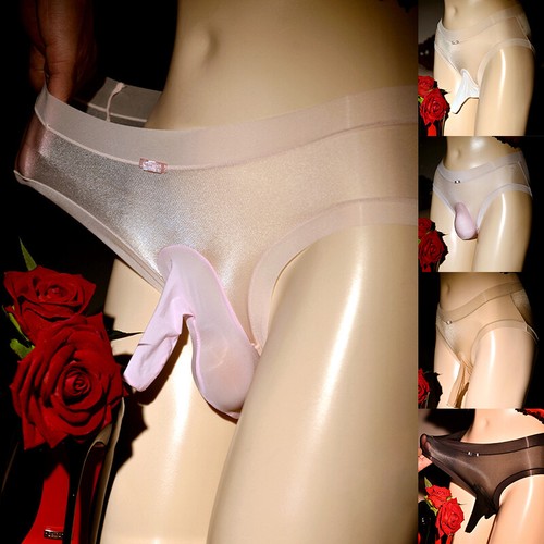 Men See Through Lace Silky Gay Peni Sleeve Underwear Glossy Ice Silk Briefs ∂ - Picture 3 of 19