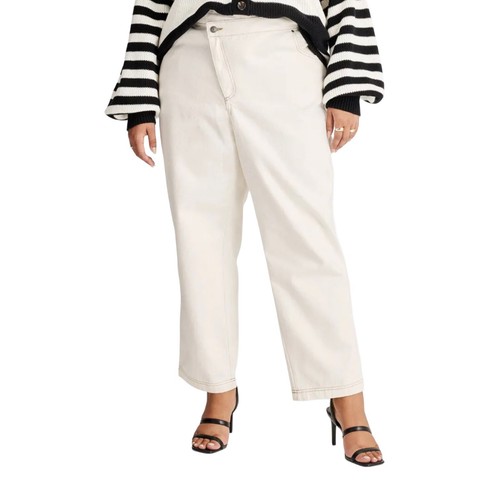 Future Collective Waist Overlap Tapered Leg Ivory Kahlana Brown Jeans (28w/30w)