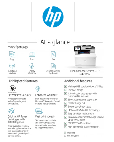 HP M479fdw LaserJet Pro Color Laser Multifunction Network, wifi & Airprint - Picture 2 of 6