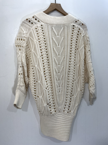 Club Monaco Women Sweater S Wool Blend Open Cable Knit Lagenlook Minimalist Doll - Picture 2 of 15