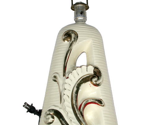 Vtg MCM Ceramic Pottery Table Lamp Paisley White Gold Retro California McCoy - Picture 8 of 22