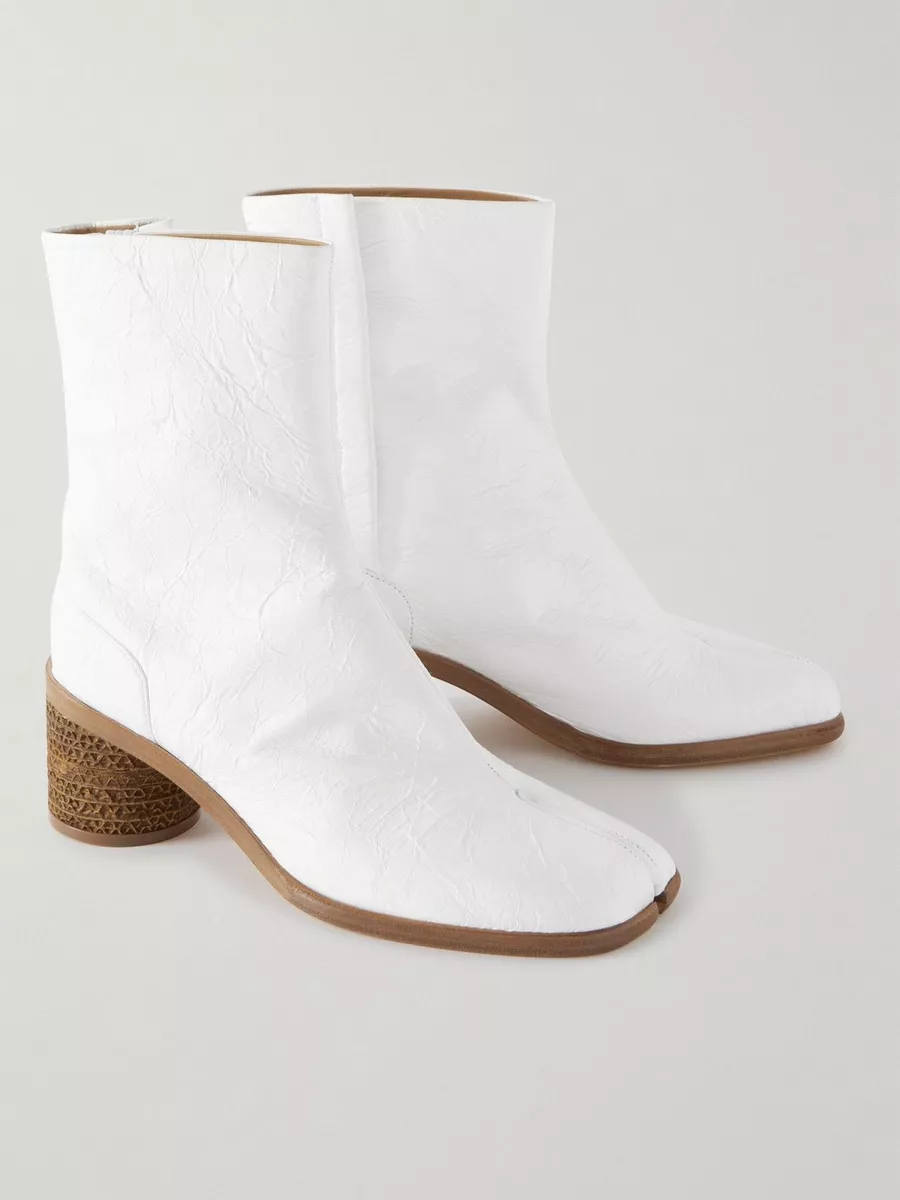 MAISON MARGIELA Tabi Split-Toe Leather Boots White Crinkle | eBay