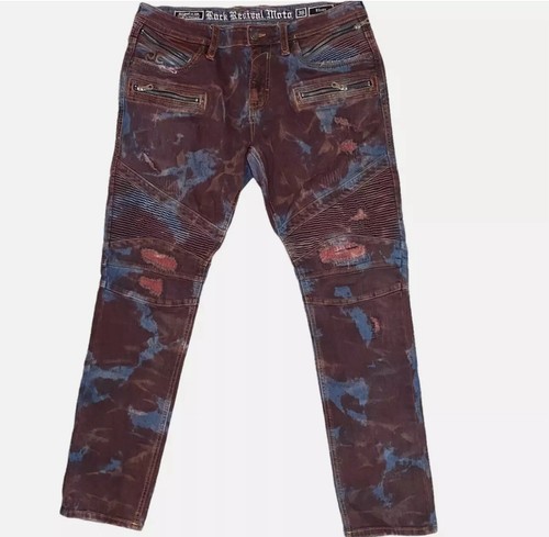 Rock Revival Elroy Skinny Moto Herren Acid Wash Biker Jeans Hose Größe 38x32 225$ - Bild 6 von 7