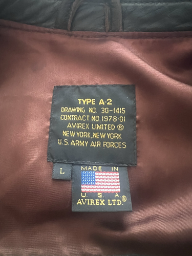 AVIREX Type A-2 Authentic US Army Air Force Leather Aviator Bomber Jacket Size L - Picture 8 of 9
