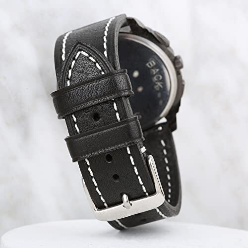 Weiche pflanzlich gegerbte Leder Uhrenarmbänder, Schnellverschluss Uhrenarmband 20 mm schwarz - Bild 6 von 6