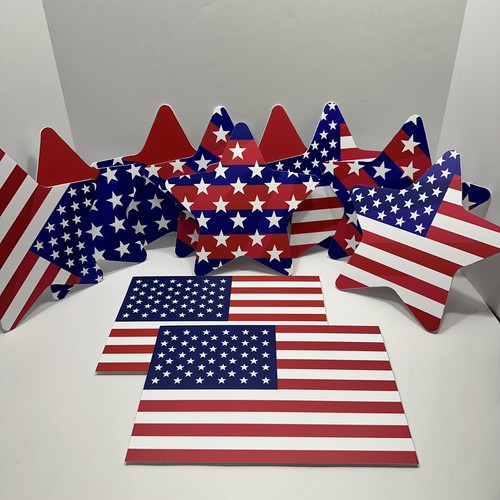 Patriotic Yard Sign Set with 9 Stars and 2 American Flags Corrugated Plastic USA - Picture 2 of 20