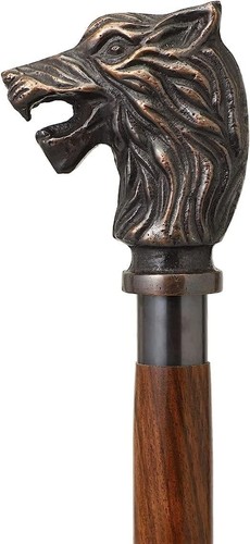 Antique Wolf Head Brass Wooden Walking Stick Wood Cane Gift For Mother Father - Picture 6 of 8