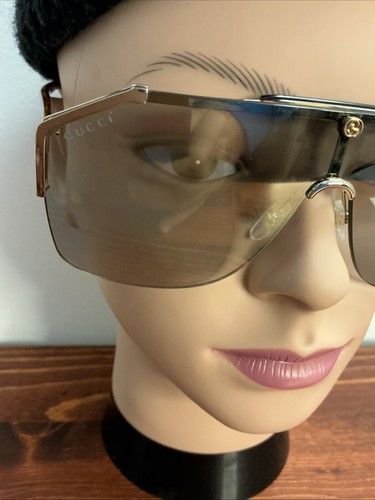 Authentic Gucci GG 0291S 005 Gold Metal Shield Mens Sunglasses + Case - Picture 5 of 15