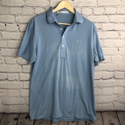 Criquet Polo Shirt Men Large Pima Cotton Slim Fit Blue Stretch Short Sleeve  Golf
