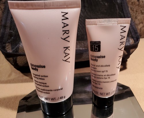 Mary Kay TIMEWISE BODY SET~Toning Lotion/Hand & Decollete Cream/Mesh Bag~NEW - Picture 2 of 4
