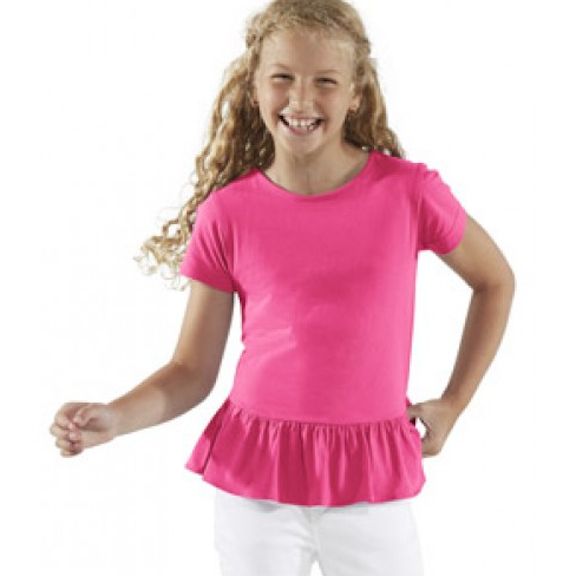 Blank Ruffle Trimmed Girls T Shirt 100/% Cotton Transfer Embroidery Crafts COLORS