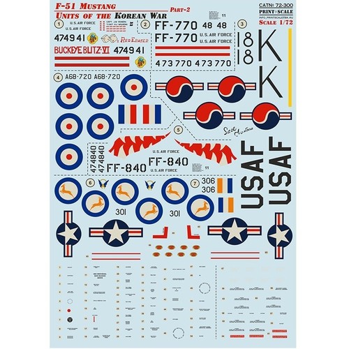 Stampa scala 72-300 decalcomanie per aereo 1:72 F-51 Mustang parte 2 decalcomanie acquascivolo - Foto 1 di 24