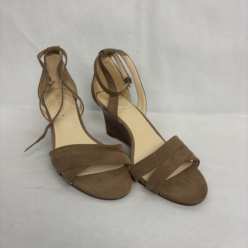 Nine West Wedge Heels Womens 9.5 Beige Open Toe Ankle Strap Sandals