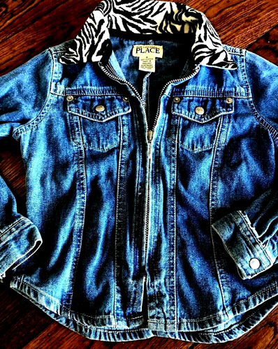 Girls Vintage Denim Shirt /jacket Size 4 Zebra Print front zip - Picture 2 of 5