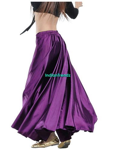 360 Full Circle Satin Long Skirt Swing Belly Dance Costumes Tribal Flamenco Jupe - Picture 46 of 111