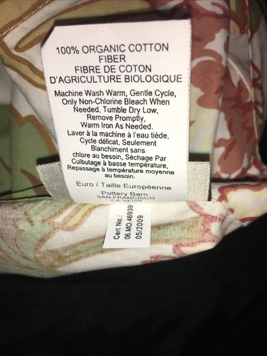 Pottery Barn Euro Sham Floral Mums Flowers Green Red Yellow White Chrysanthemum - Picture 12 of 12