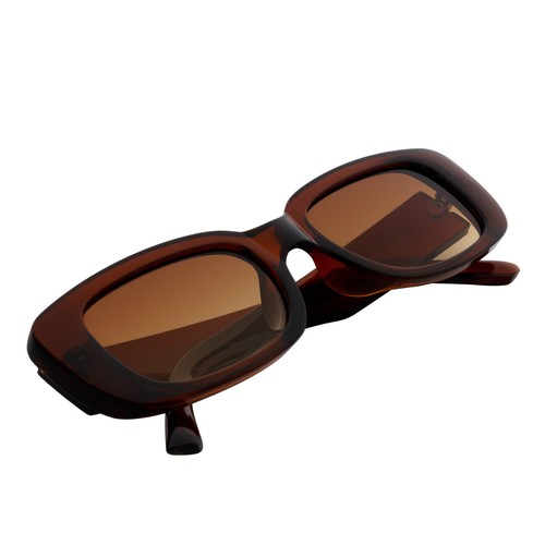 SLIM - Retro 90s Slim Small Rectangle Sunglasses Clear Brown Amber Fade - Picture 7 of 10