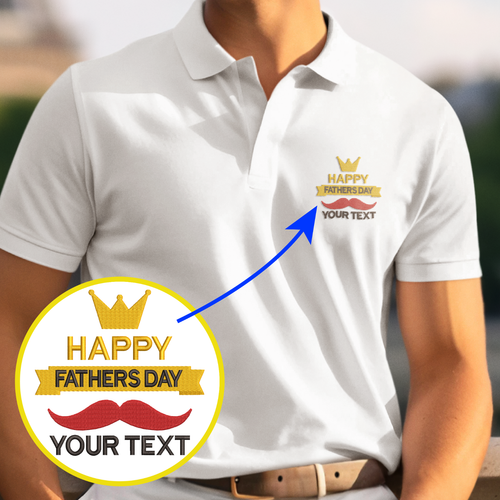 Personalised Embroidered Your Text Happy Father's Day Polo Papa Family Love - Picture 1 of 18