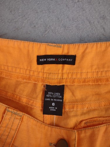 New York Company Womens Pants 6 Orange Linen Blend Flat Front Cropped Capri - Picture 6 of 11