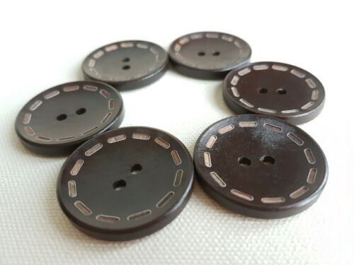 LUXURY LARGE WOODEN COFFEE BROWN BUTTONS - 35mm, NATURAL, CARVED PATTERN, UK - Picture 5 of 29