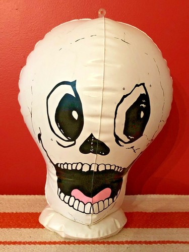  Vintage Halloween aufblasbares Kunststoffschädelgesicht 70er SELTEN Saugnapf hängen