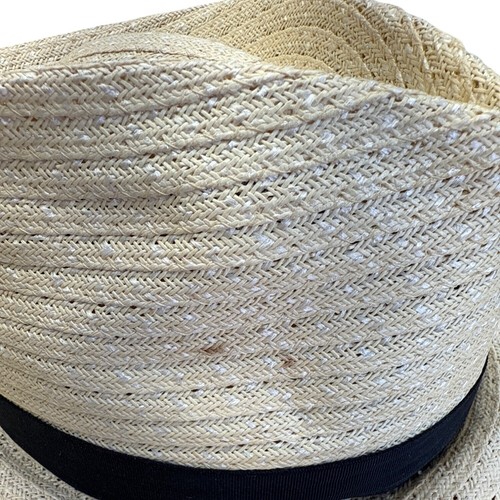 Vintage Park Plaza Straw Fedora Hat W/ Black Band & Feather Accent Size 6 7/8 - Picture 7 of 12