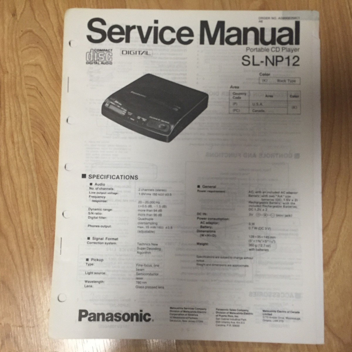 Original Panasonic Service Manual for SL Model CD Players