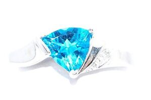 1.5 Ct London Blue Topaz & Diamond Trillion Ring .925 Sterling Silver
